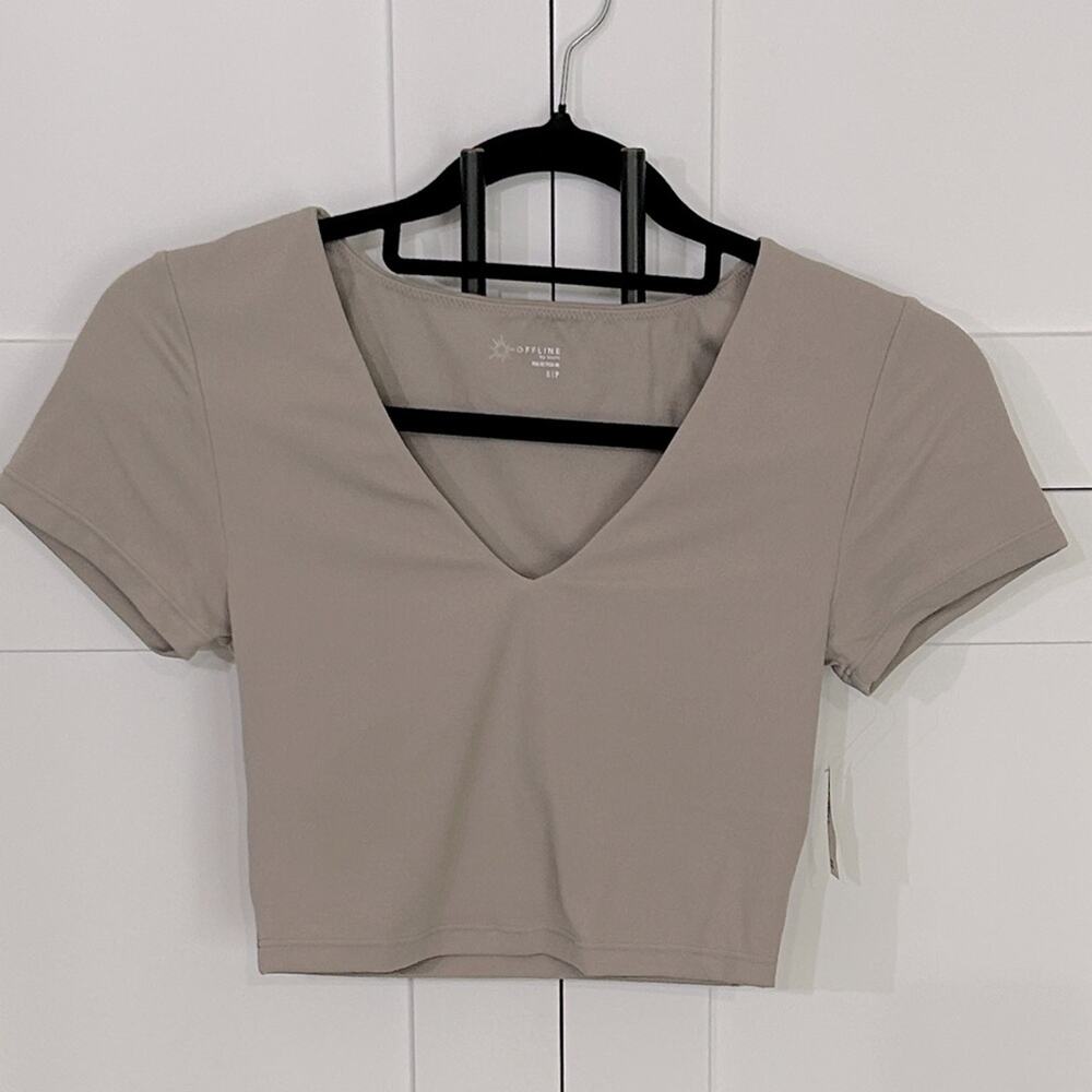 Aerie V-Neck Crop Top - Taupe - NWT - S
